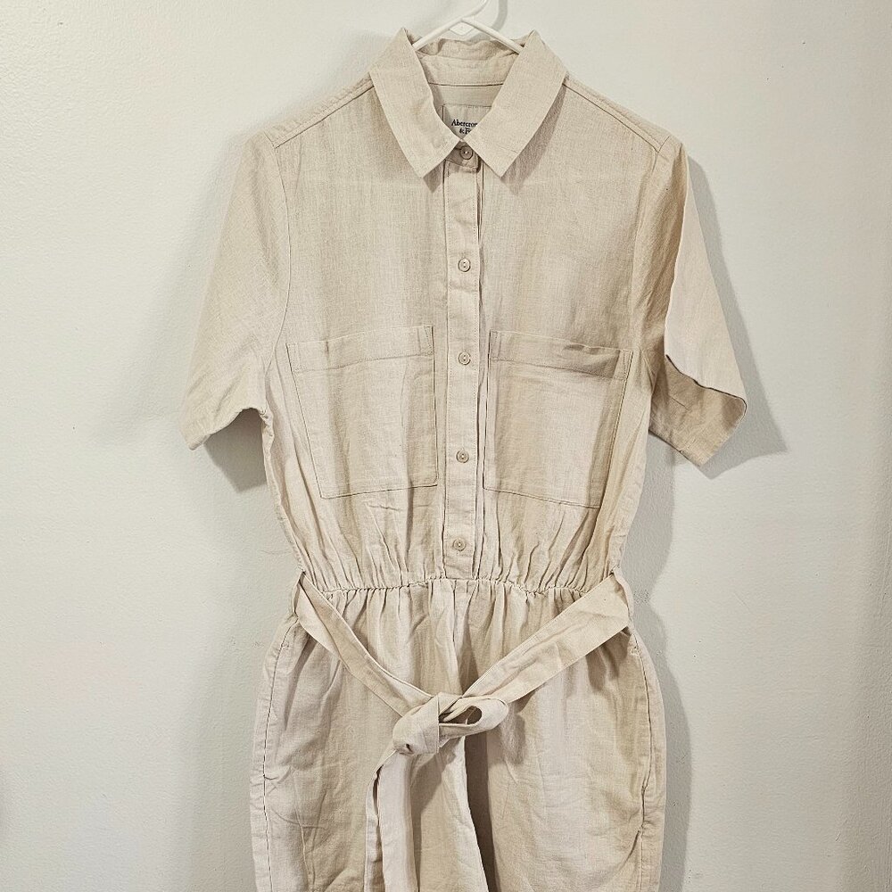 Abercrombie & Fitch Linen-Blend Utility Romper beige Size M - 159-313-00019-420 - Picture 2 of 8